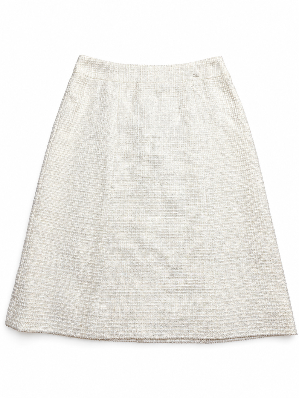 CHANEL 2007 Cruise 07C Ivory Tweed A-Line Skirt CC Logo Size FR 38 US 4 6 Authen